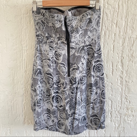 Guess Gray and Black Floral Print Strapless Bustier Dress Size 5 - Picture 5 of 9